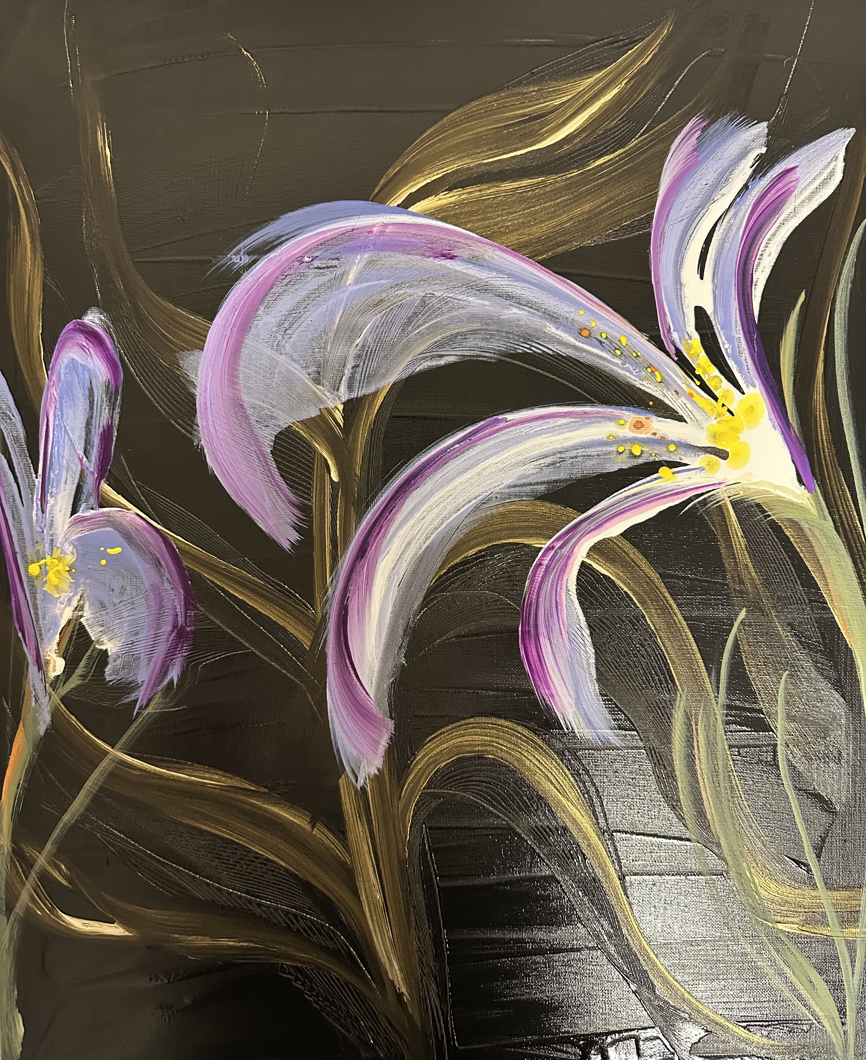 Abstract mixed-media iris with layered textures