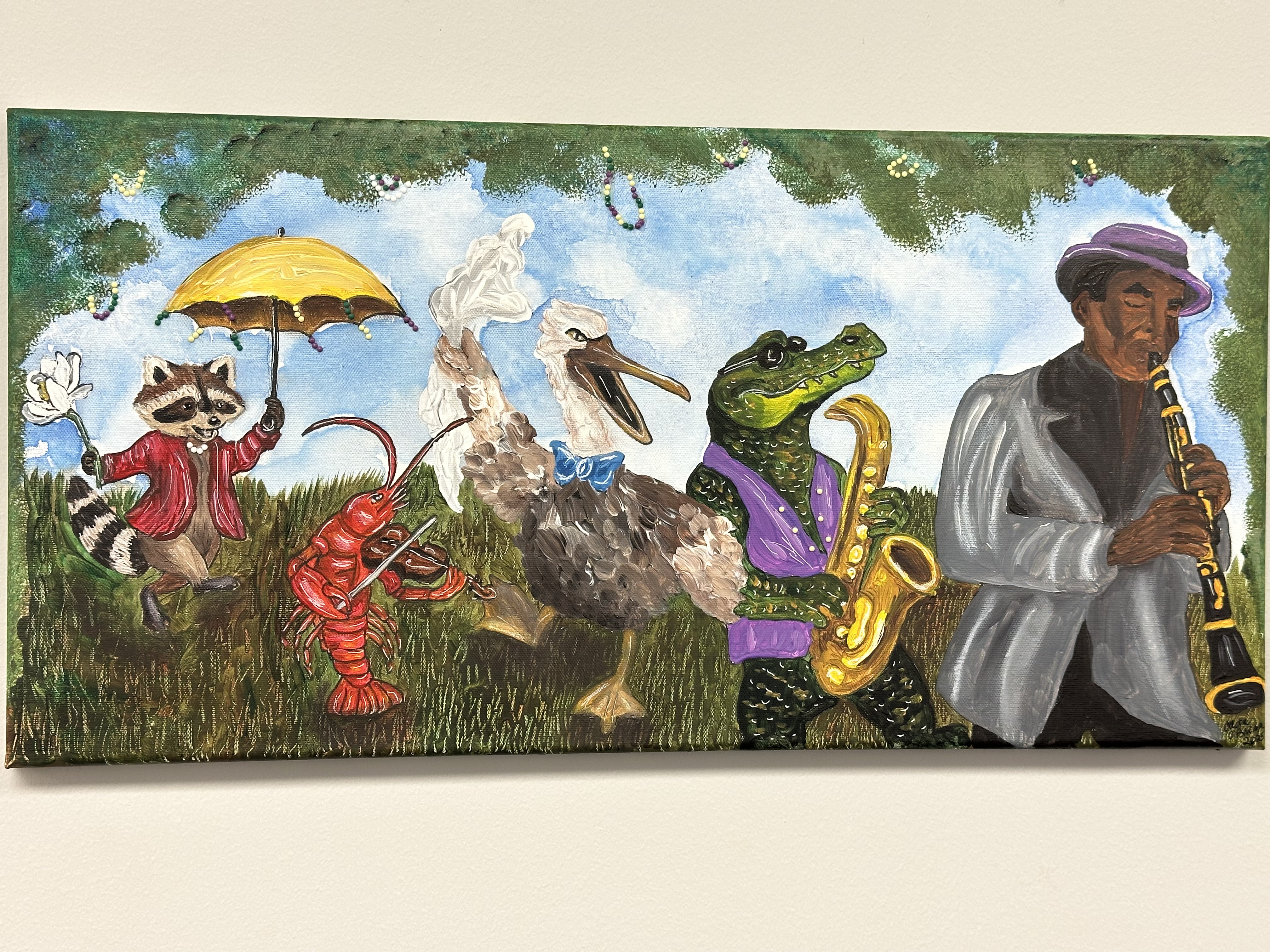 Mixed-media Second Line scene with movement and rhythm