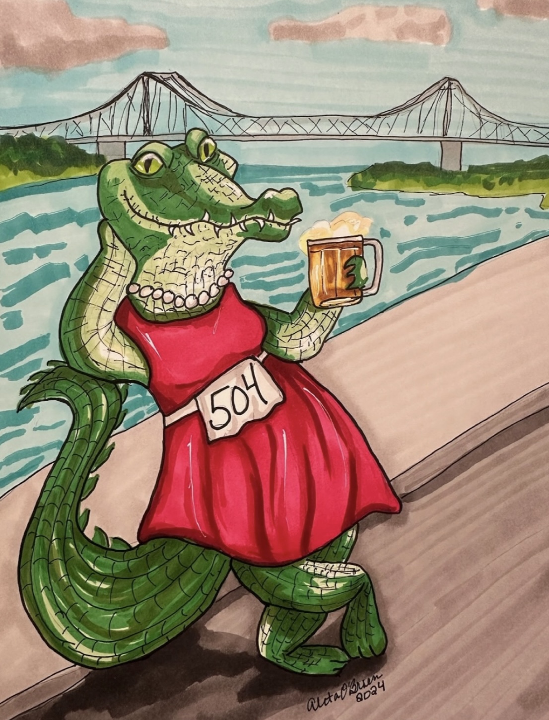 Red Dress Run painting detail