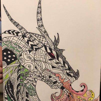 Dragon Tangle Art — Ink and Colored Pencil