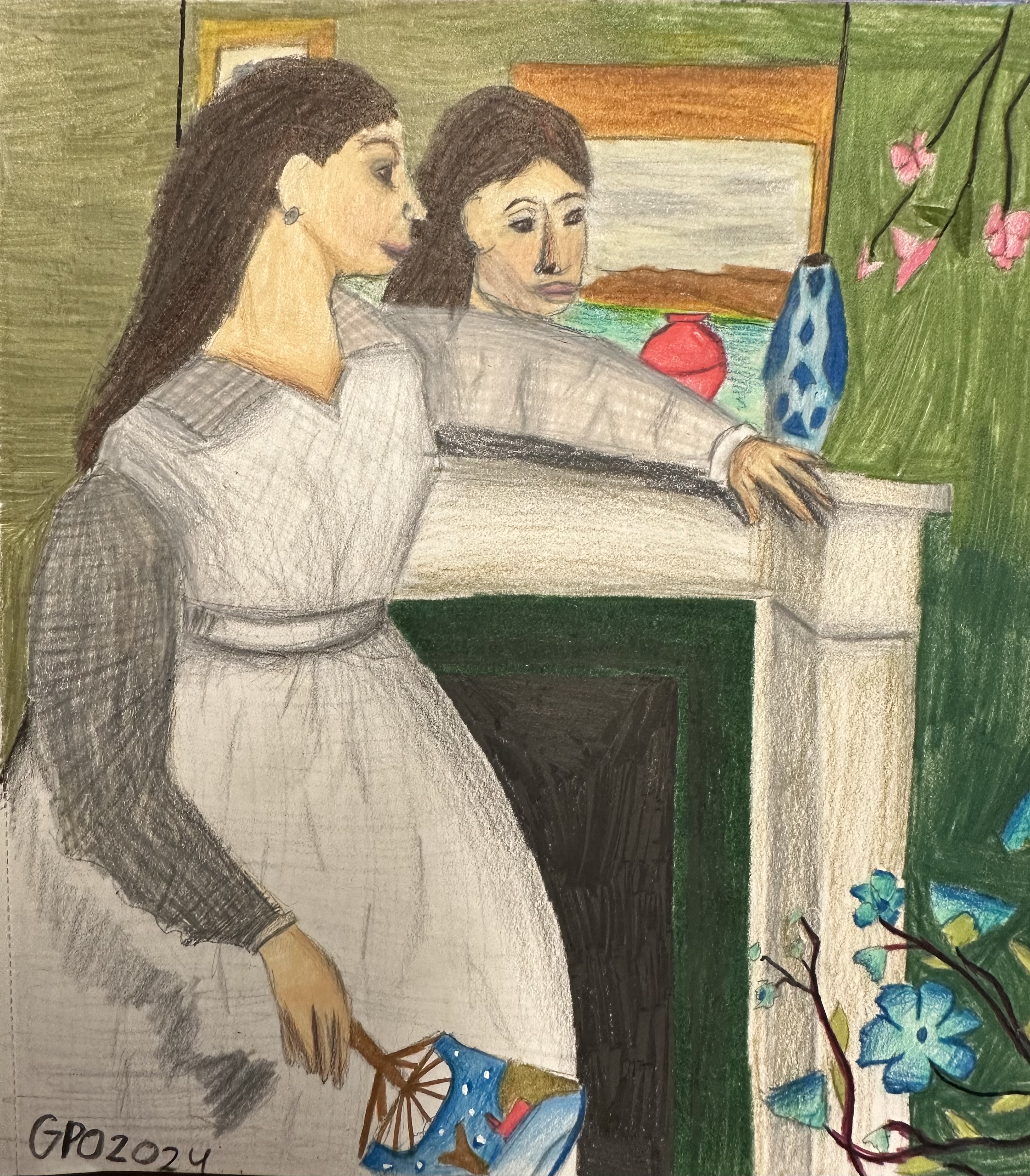 Girl looking in the Mirror — Colored Pencil